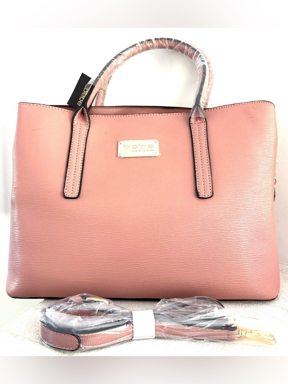 BEBE Aubrey Satchel Dark Blush Pink NWT Structured Top Handle Bag